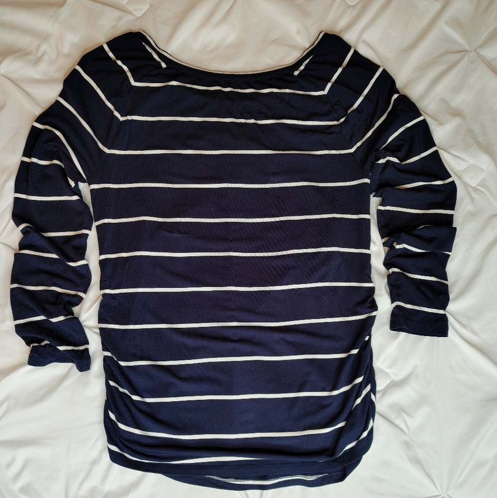 ROSIE POPE Navy Striped Ruched Maternity Top, Navy/ White XL - Picture 12 of 14